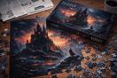 Puzzle depicting a dark castle with box and pieces, illustrating Puzzle Market 2026: Why Adult Jigsaw Puzzles Are Growing