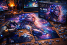 AI-Generated Art Is Transforming the Jigsaw Puzzle Market with a futuristic puzzle featuring a female figure and robotic arm.