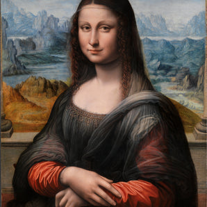Portrait of a woman with a serene expression and mountainous background in classical art style, related to the Christian collection.