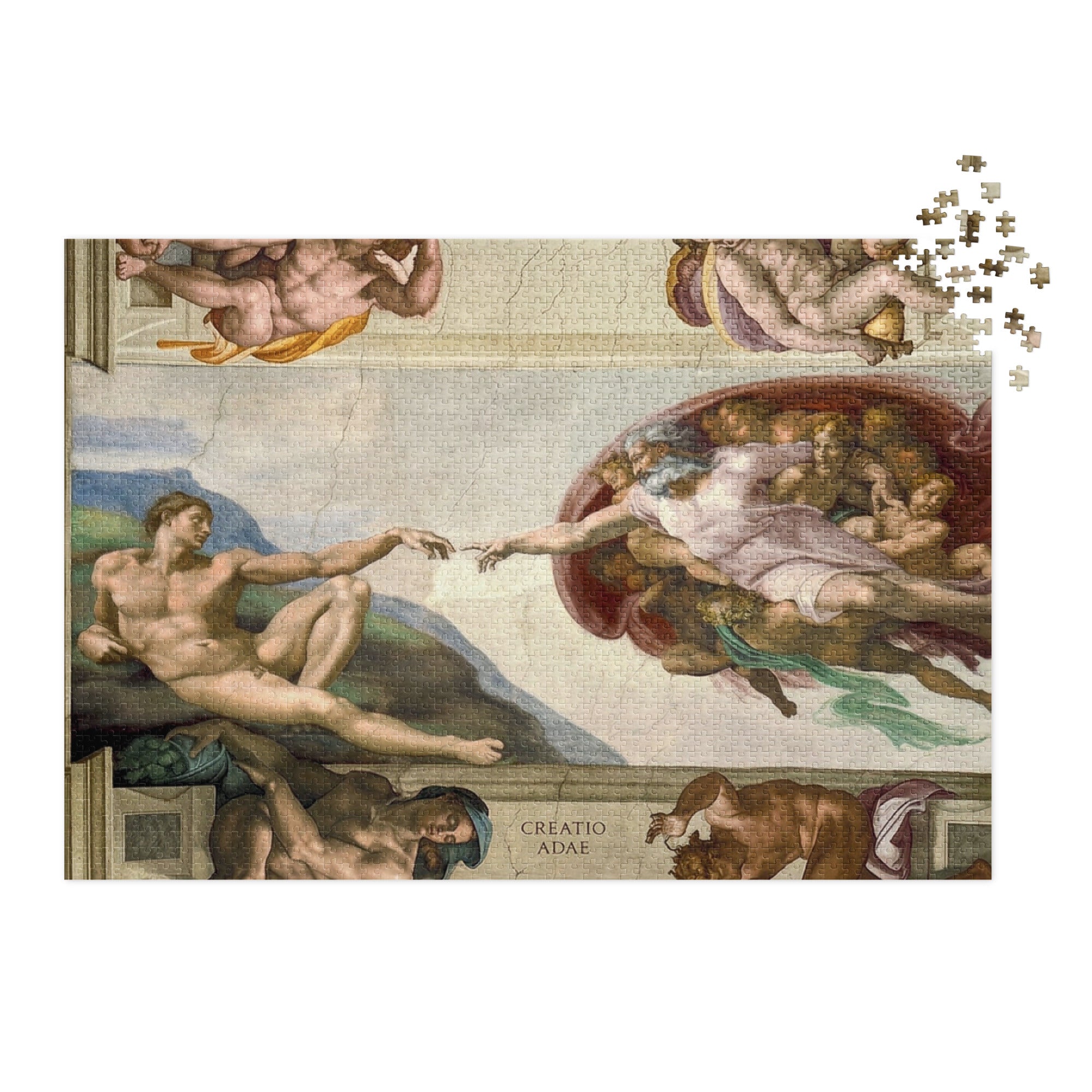 Creatio Adae (The Creation of Adam) Puzzle in Tin featuring Michelangelo's iconic fresco artwork from the Sistine Chapel.