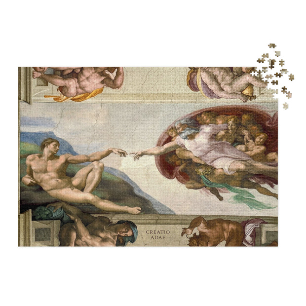 Creatio Adae (The Creation of Adam) Puzzle in Tin featuring Michelangelo's iconic fresco artwork from the Sistine Chapel.