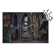 Gothic Angel Music Room Jigsaw Puzzle in Tin featuring a gothic-style angel in candlelit room with vintage portraits and staircases