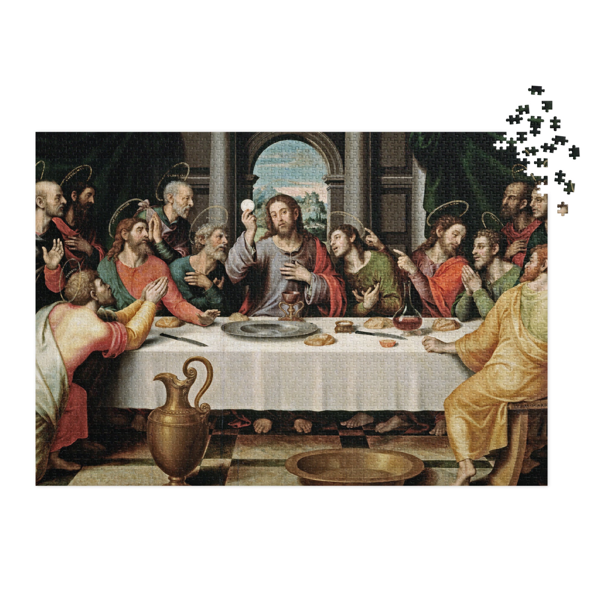 The Last Supper by Joan de Joanes Puzzle in Tin, 1000 piece jigsaw depicting famous painting, presented in a glossy finish tin box.