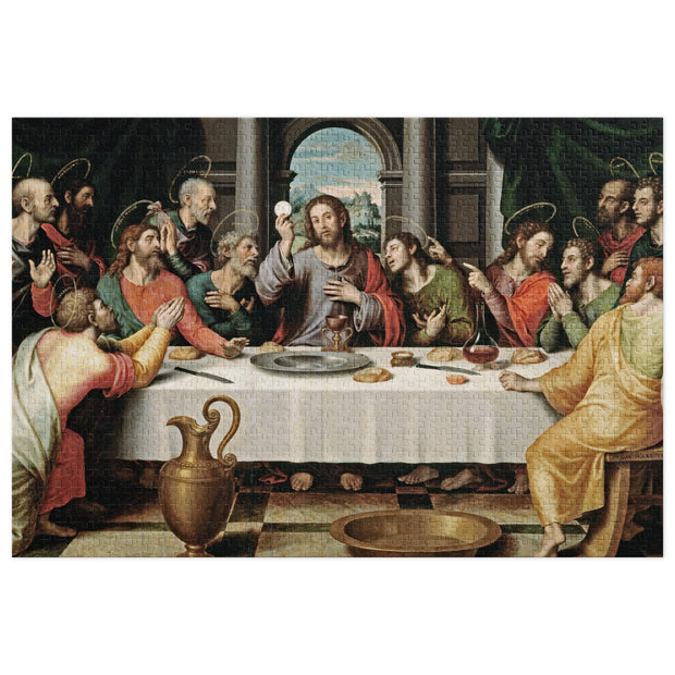 The Last Supper by Joan de Joanes Puzzle in Tin, vibrant artwork with glossy finish, available in various sizes.