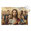 Modern Messiah Jigsaw Puzzle in Tin depicting symbolic desert scene with reimagined central figure and modern objects.