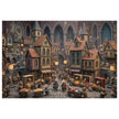 Mouse Market Town Jigsaw Puzzle in Tin featuring a charming miniature town with mice and detailed shopfronts in a cozy market square.