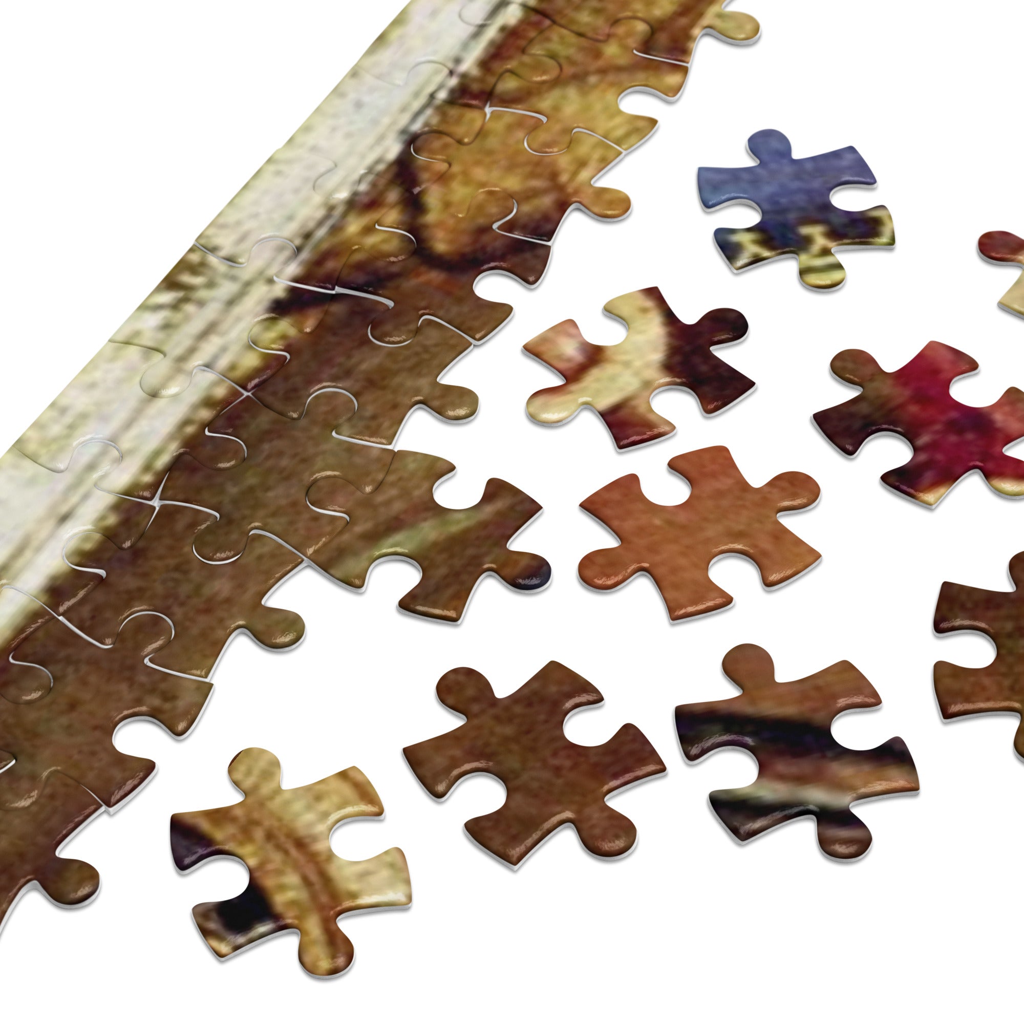 Close-up of Nativity of Jesus by Bernardo Daddi Puzzle in Tin with glossy finish and colorful pieces.