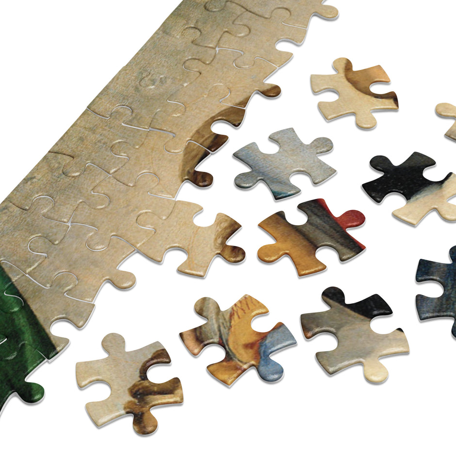 Sistine Madonna by Raphael Puzzle in Tin with glossy finish and pre-die-cut chipboard pieces for an enhanced jigsaw experience.