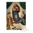 Sistine Madonna by Raphael Puzzle in Tin featuring iconic Renaissance artwork, available in multiple sizes, packaged in decorative tin box.